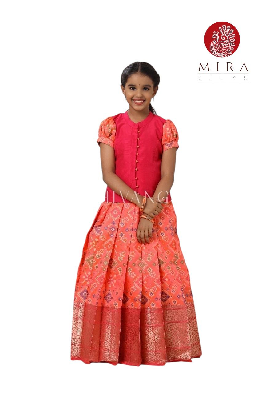 Reddish Orange Pattu Pavadai Set