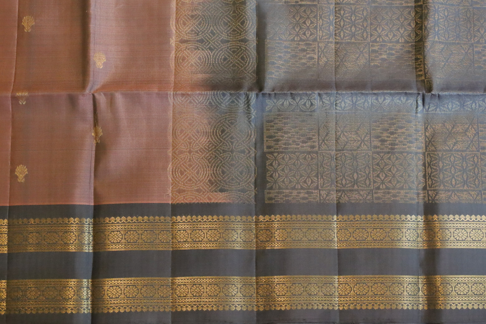 Rosy Brown Soft Silk Saree With Grey Pallu 1