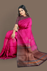 Rouge pink with brown soft silk saree