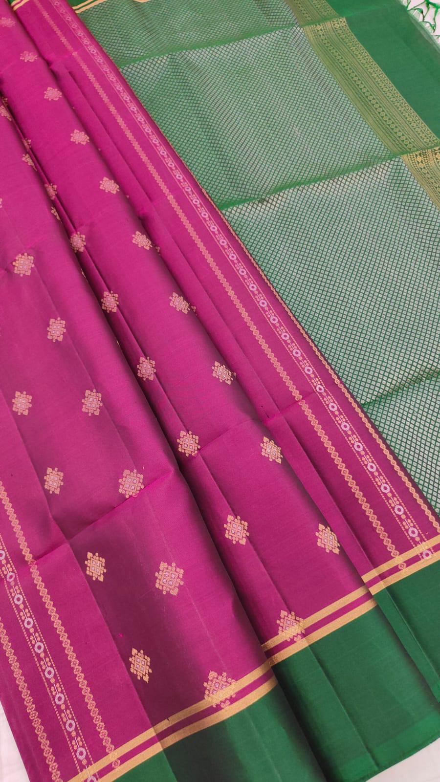 Royal Fuchsia Soft Silk Saree with Cactus Green Pallu