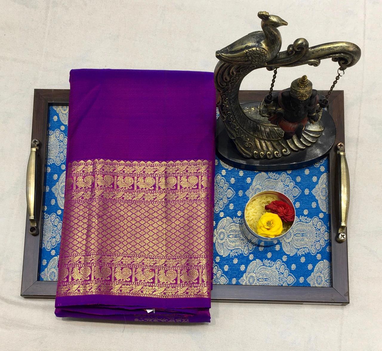 Royal Purple Kanjivaram Silk Saree With Gold Zari Pallu