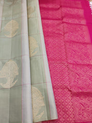 Sage Grey Soft Silk Saree with French Pink Pallu