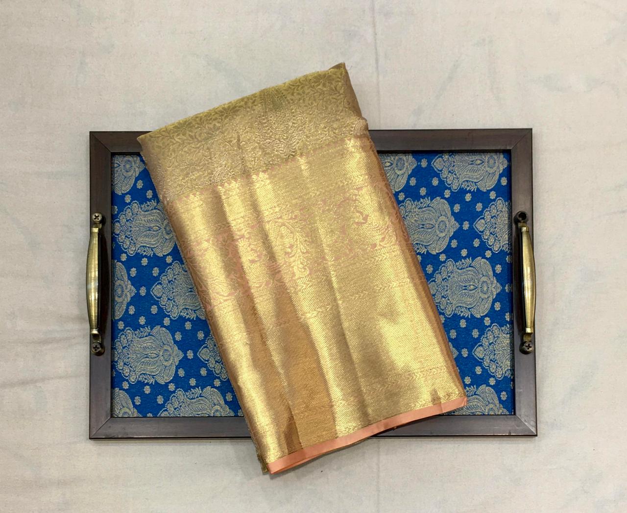 Sand Gold Kanjivaram Silk Saree With Gold Zari Pallu