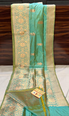 Sea Green Banaras Katan Saree with Gold Zari Border