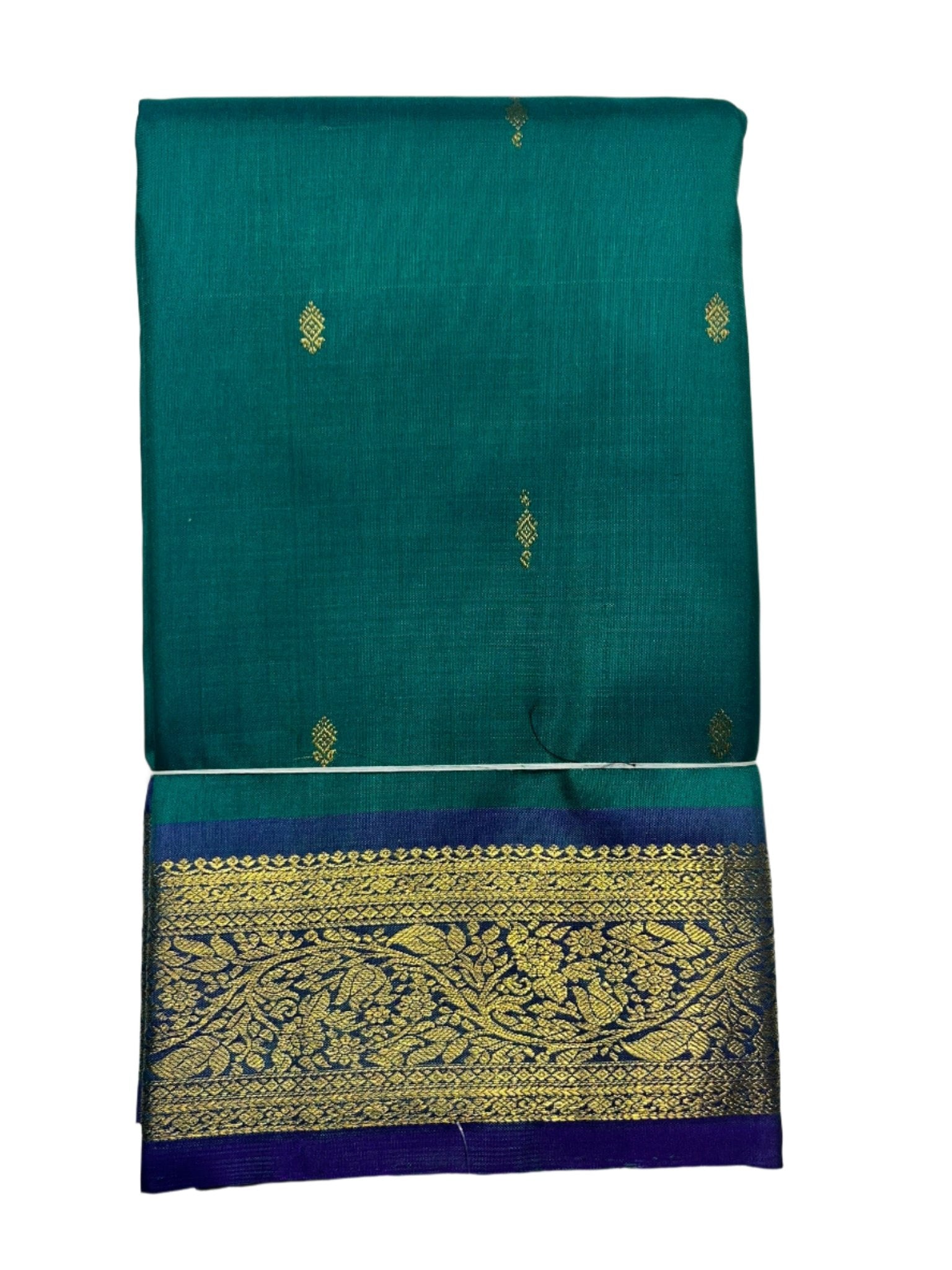 Sea Green Kanjivaram Saree with Electric Blue Border