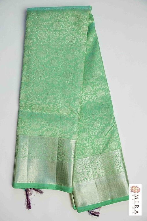 Seafoam Green saree Kanjivaram Silk Sari