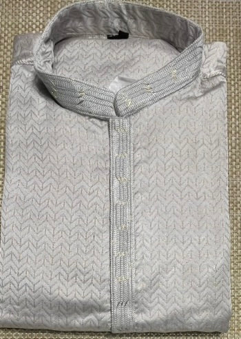 Silver Men's Pattern Kurta Set