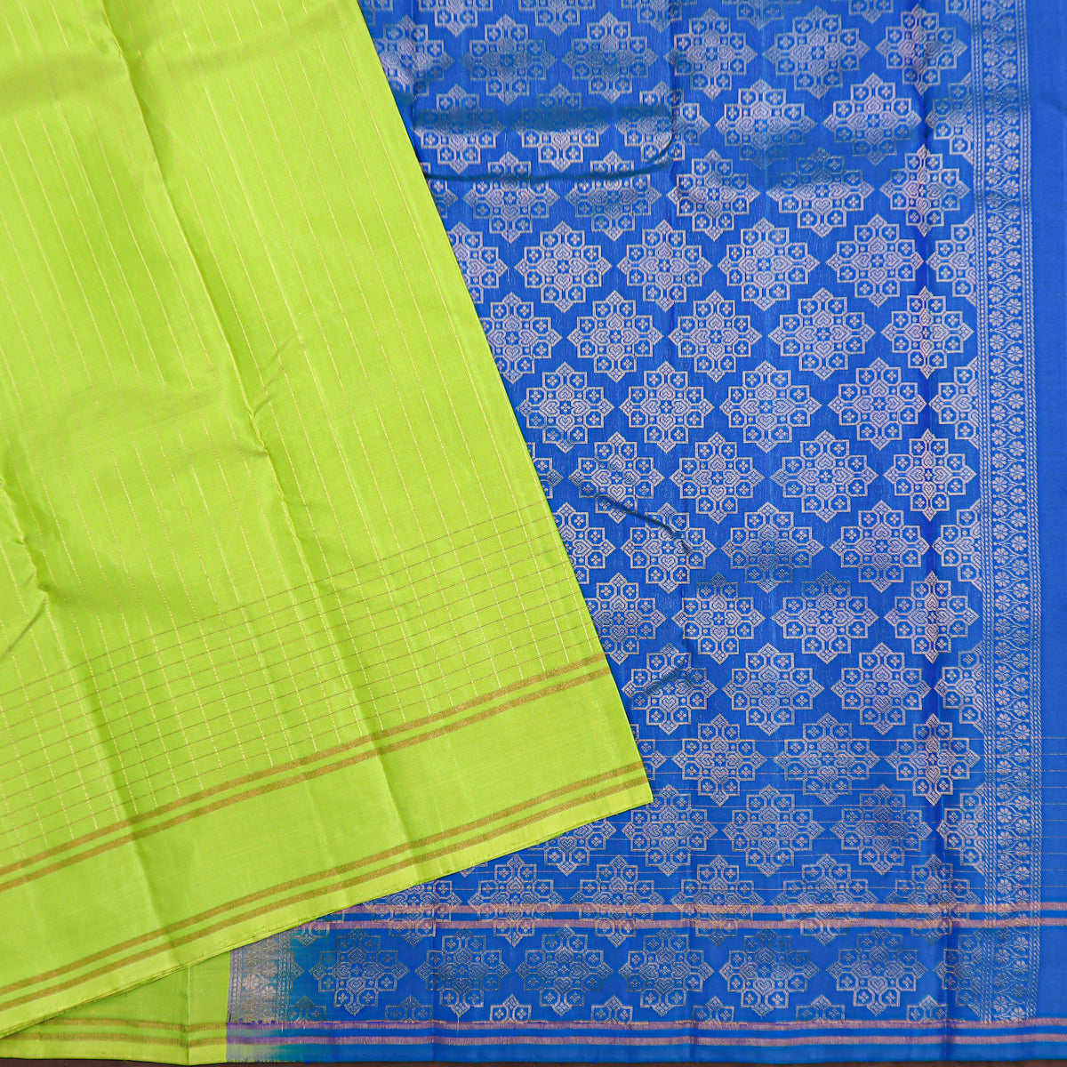 Slime Green Soft Silk Saree with stitched blouse