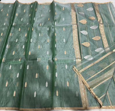 Spanish Green Banaras Organza Saree