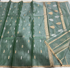 Spanish Green Banaras Organza Saree