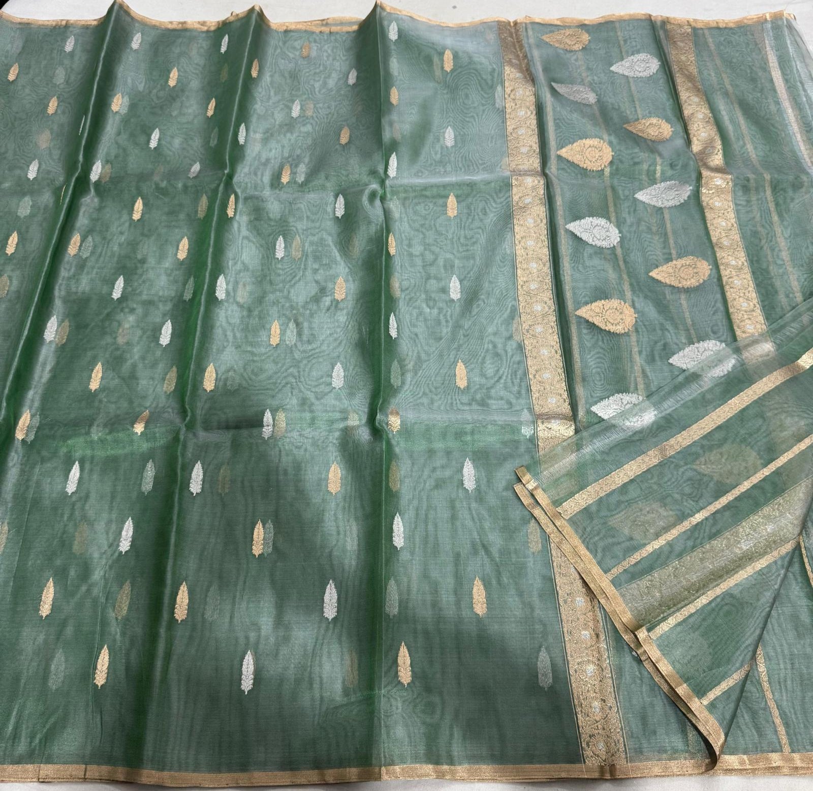 Spanish Green Tissue Organza Saree