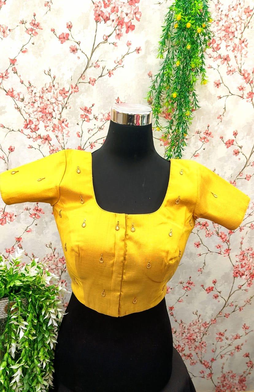 Sunflower Yellow Saree Blouse with Mirror Work