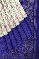 Half white with royal blue brocade patola soft silk saree