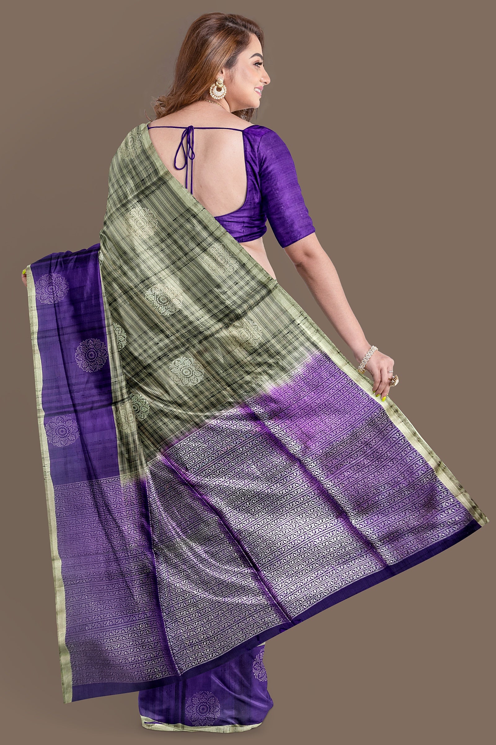 Fossil Gray soft silk saree