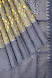 Hampshire gray with mid blue brocade patola soft silk saree - MIRASILKS Hampshire gray with mid blue brocade patola soft silk saree 