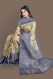 Hampshire gray with mid blue brocade patola soft silk saree - MIRASILKS Hampshire gray with mid blue brocade patola soft silk saree 