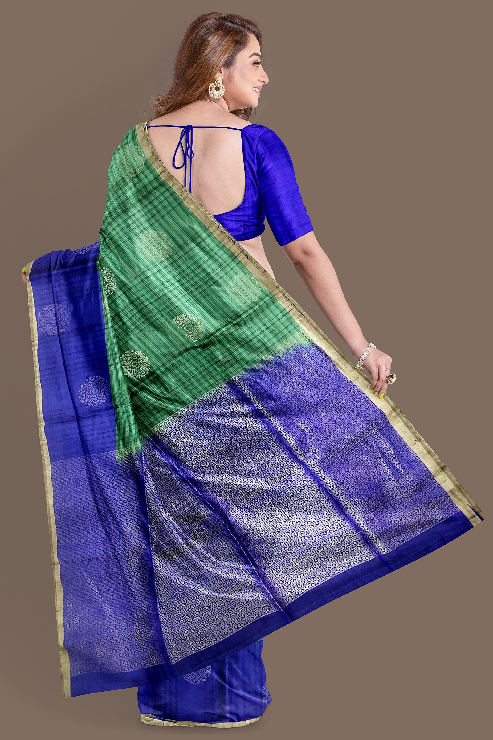 Pine green with royal blue soft silk saree - MIRASILKS Pine green with royal blue soft silk saree 
