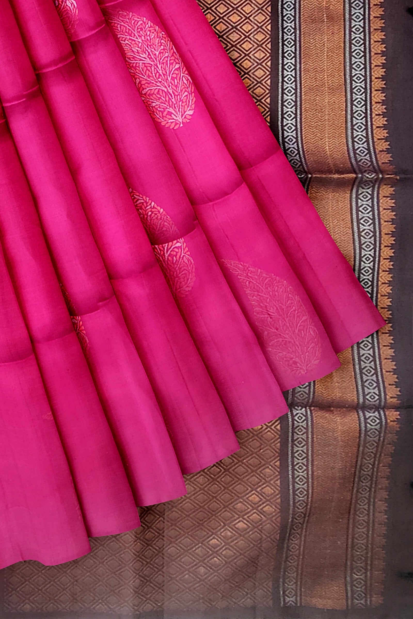 Rouge pink with brown soft silk saree