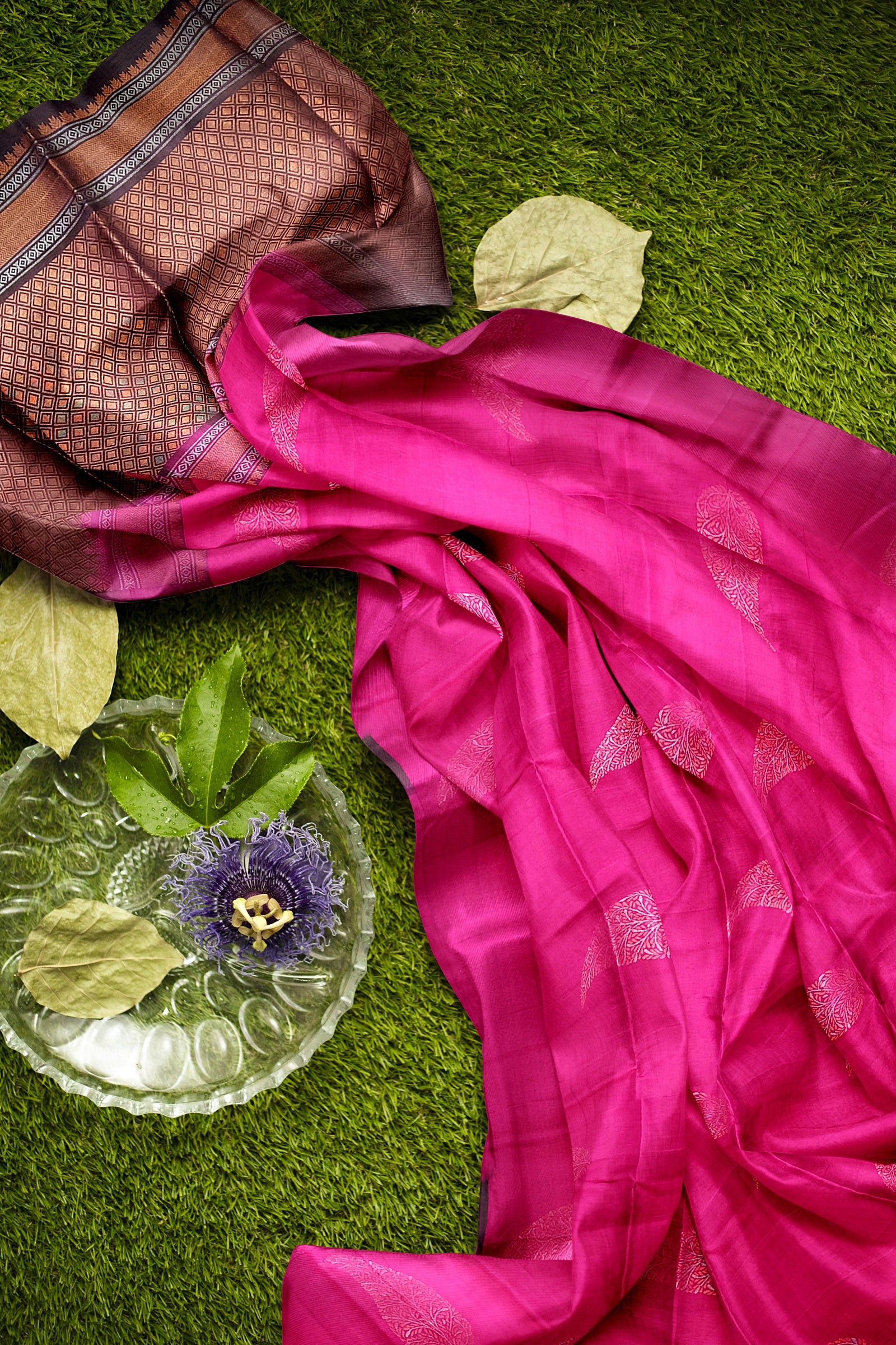 Rouge pink with brown soft silk saree