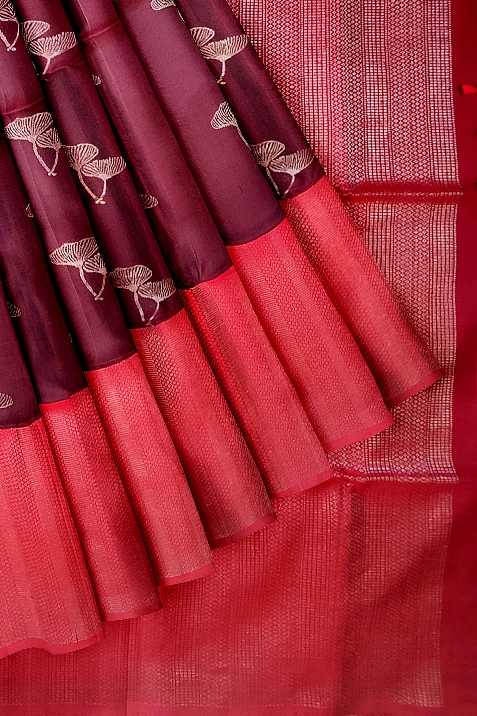 Brown with Maroon soft silk saree