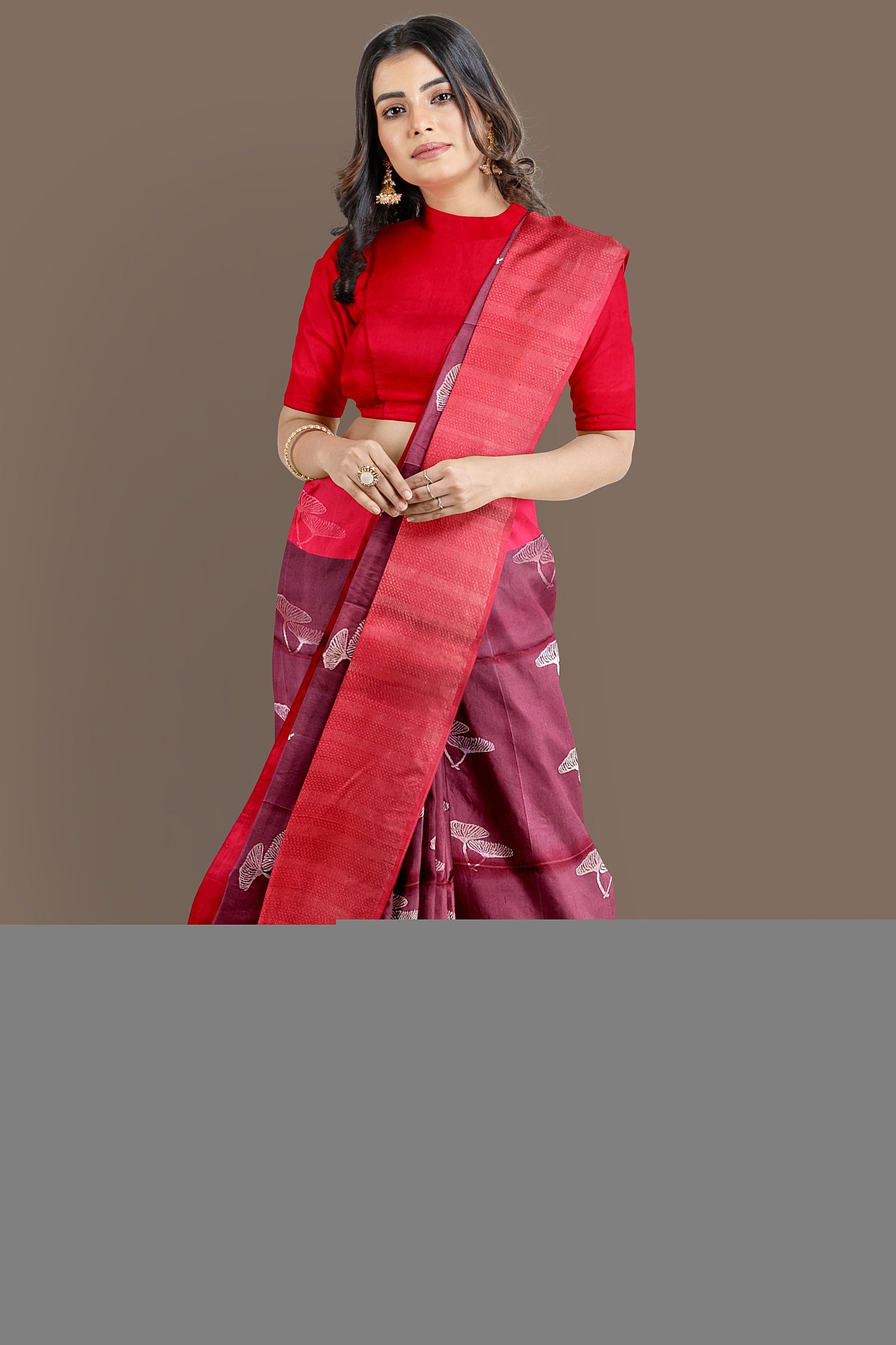 Brown with Maroon soft silk saree