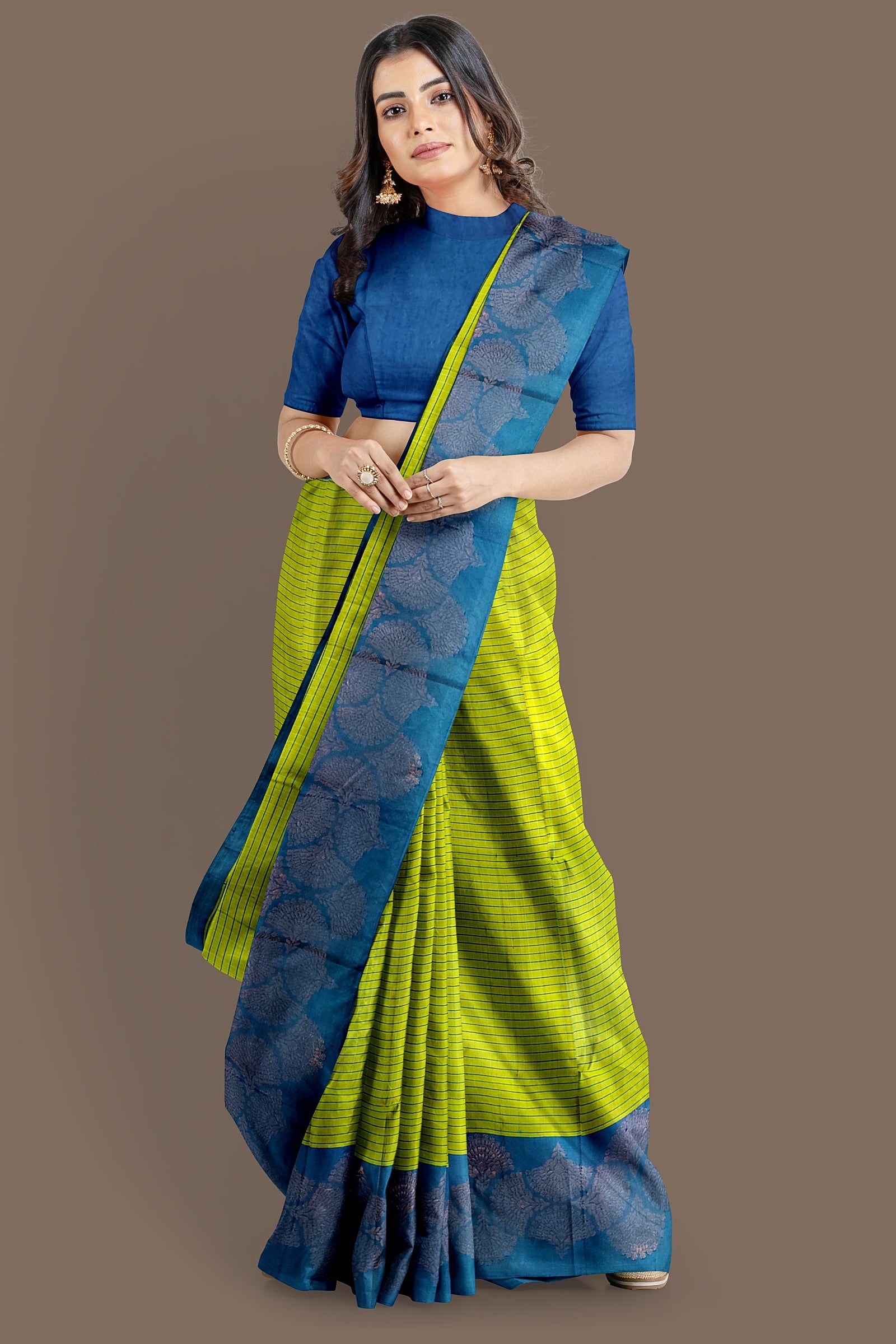 Parrot Green Soft silk Saree with stitched blouse