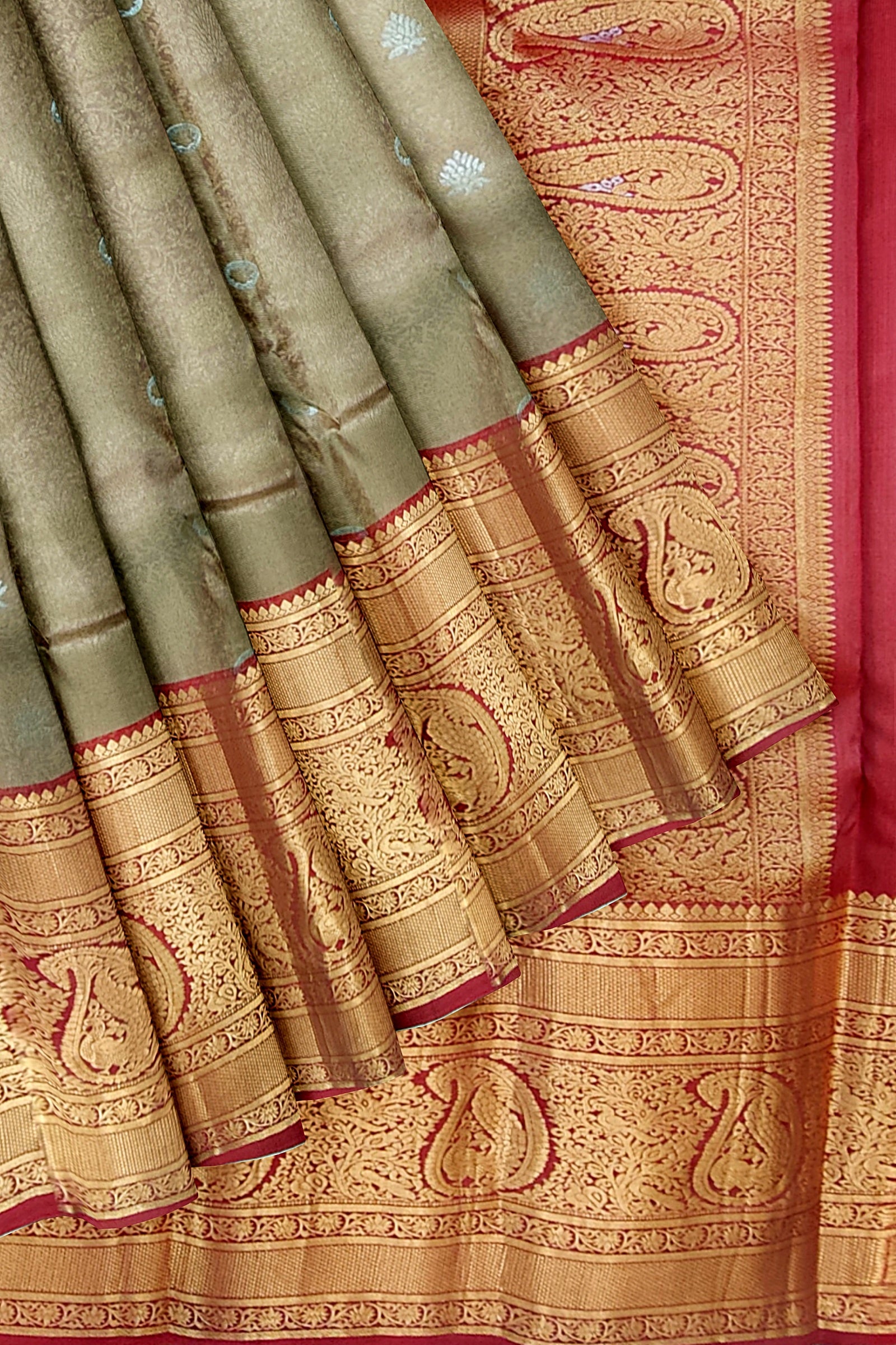 Sephia with Red Tissue Kanjivaram silk saree