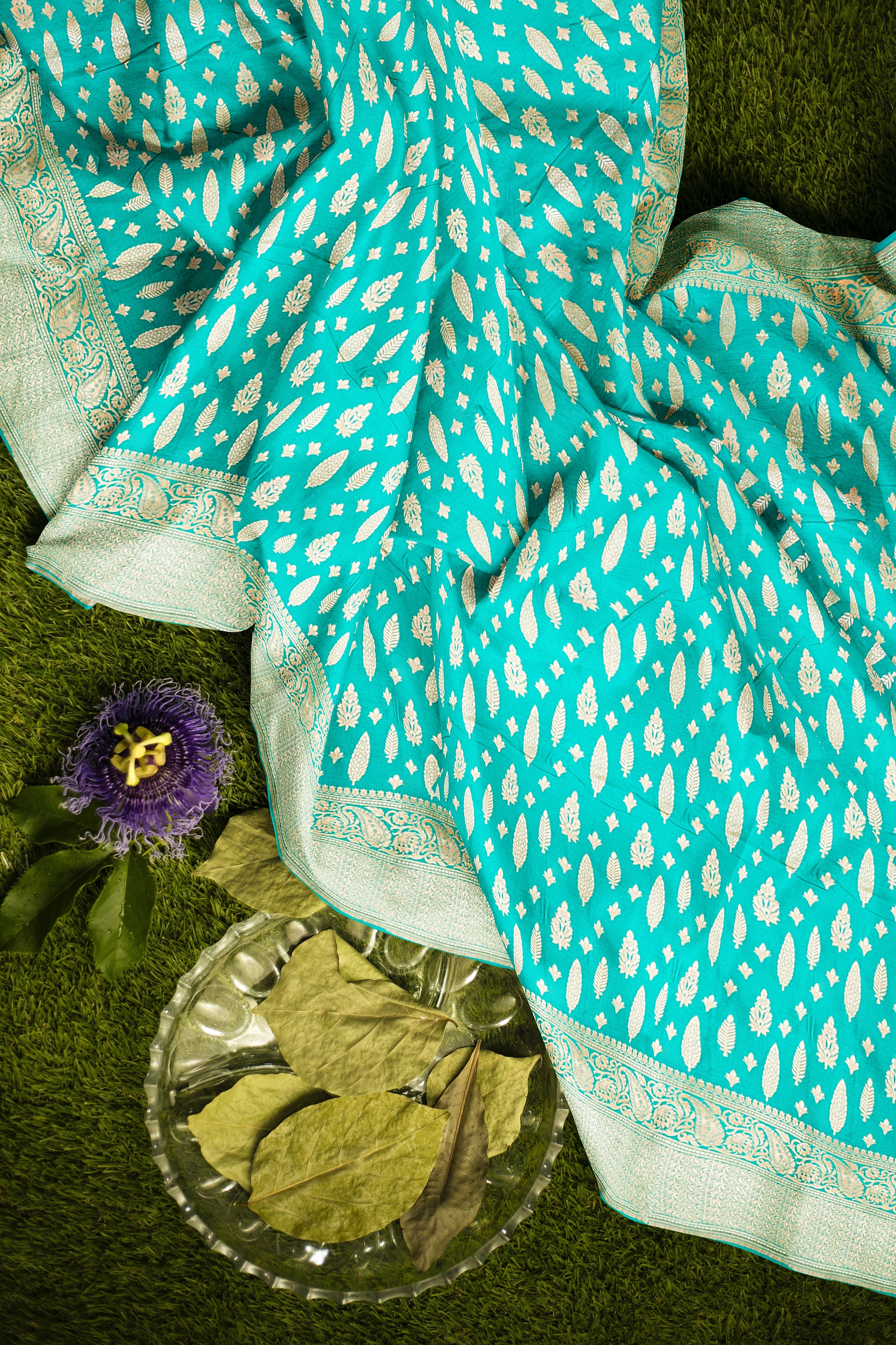 Wedding saree - Aquamarine Green Banarasi Katan Jaal Saree