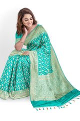 Aquamarine Green Banarasi Katan Jaal Saree