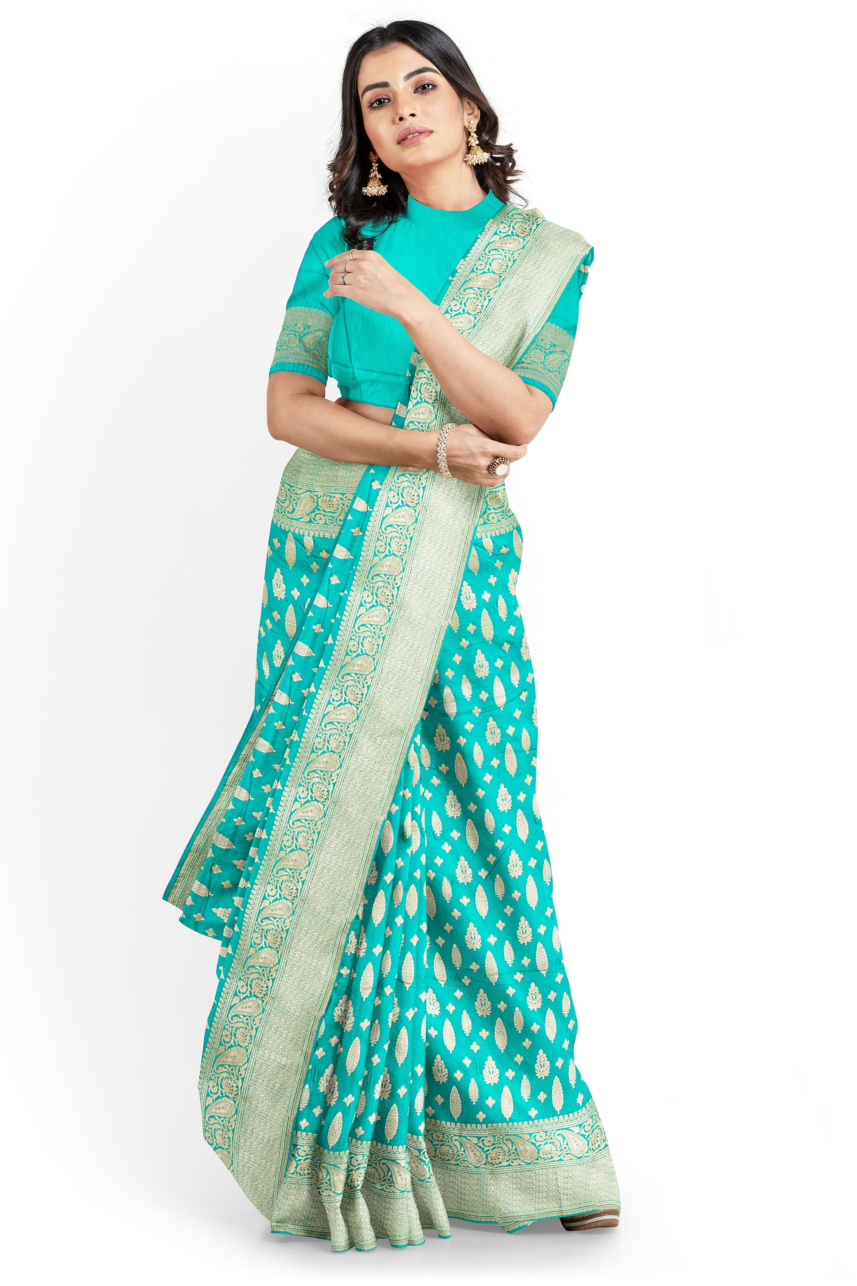 Wedding saree - Aquamarine Green Banarasi Katan Jaal Saree