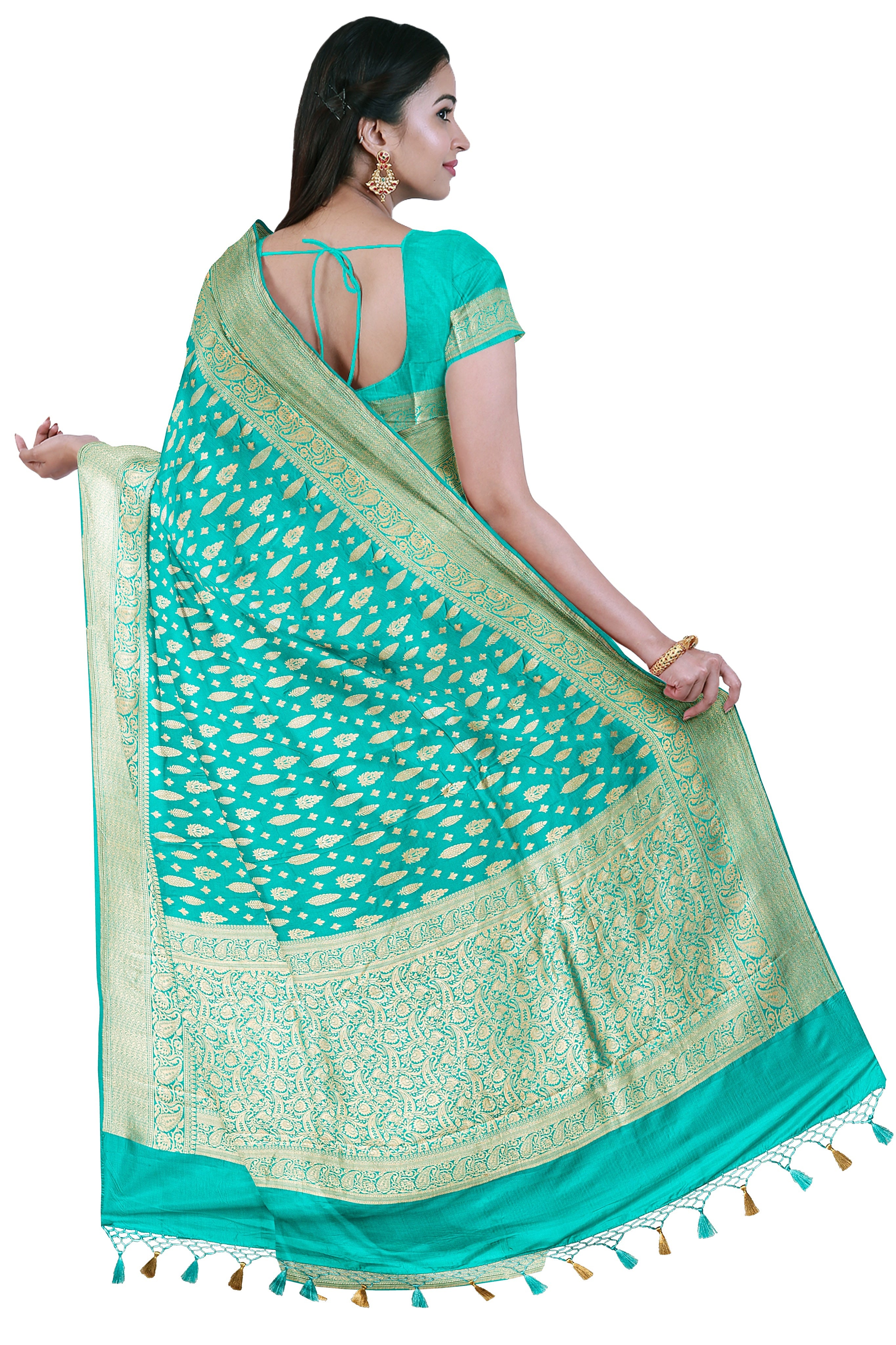 Wedding saree - Aquamarine Green Banarasi Katan Jaal Saree