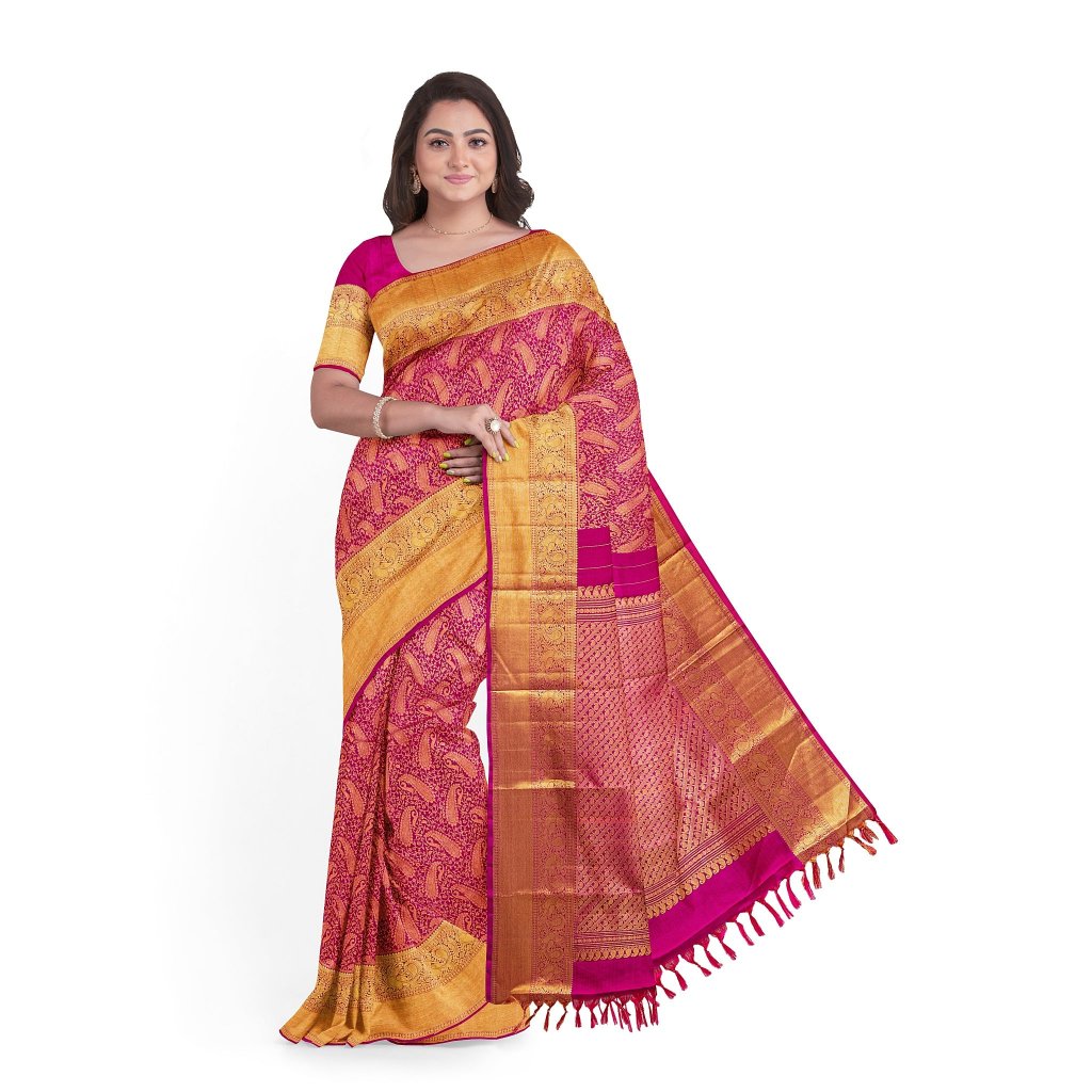 Magenta Kanjivaram Saree with Gold Border