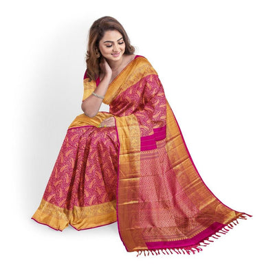 Magenta Kanjivaram Saree with Gold Border - MIRASILKS Magenta Kanjivaram Saree with Gold Border 