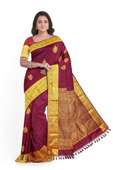 Deep Brown Kanjivaram Saree with Gold Border