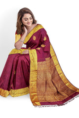 Deep Brown Kanjivaram Saree with Gold Border