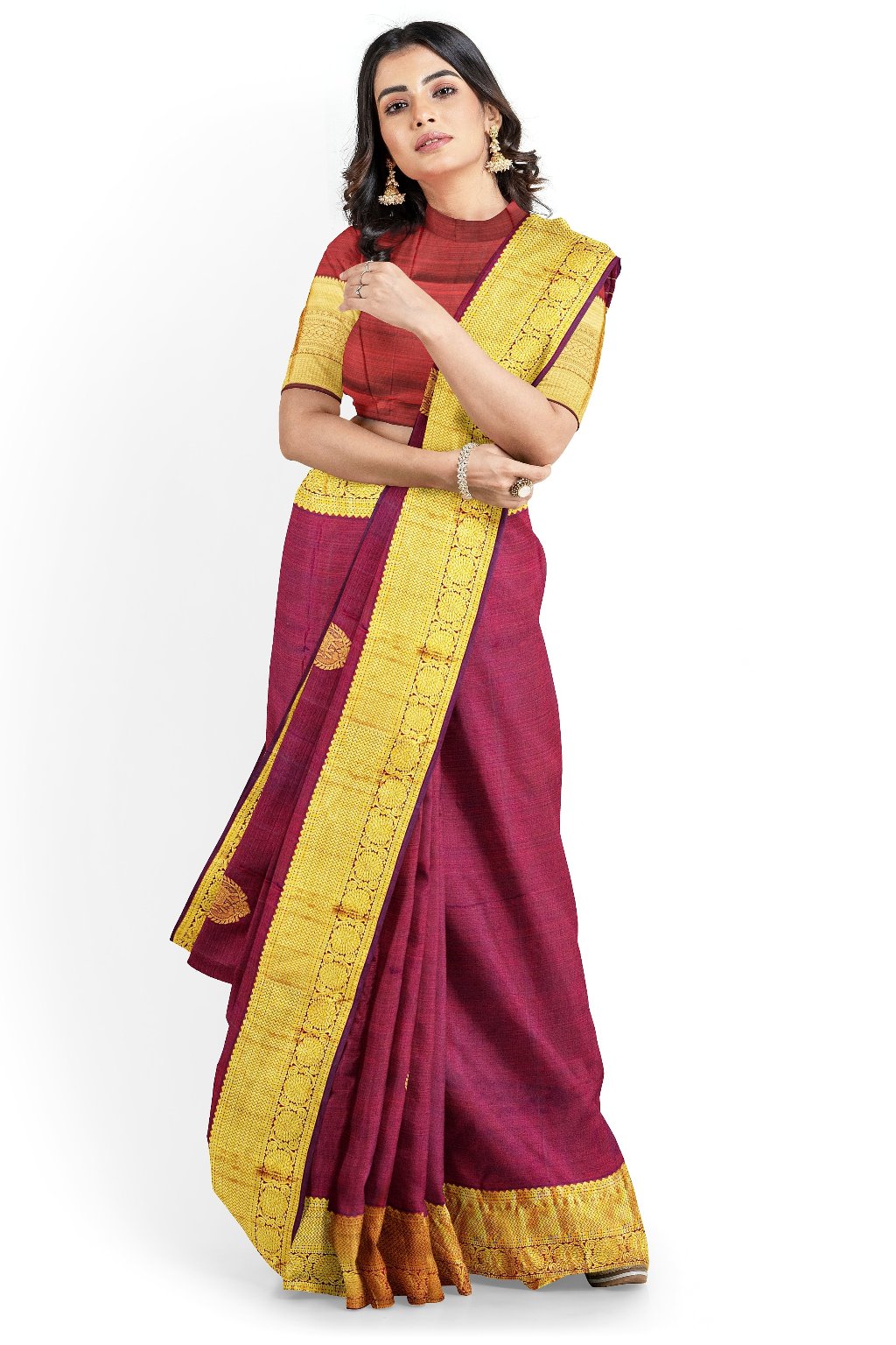 Deep Brown Kanjivaram Saree with Gold Border