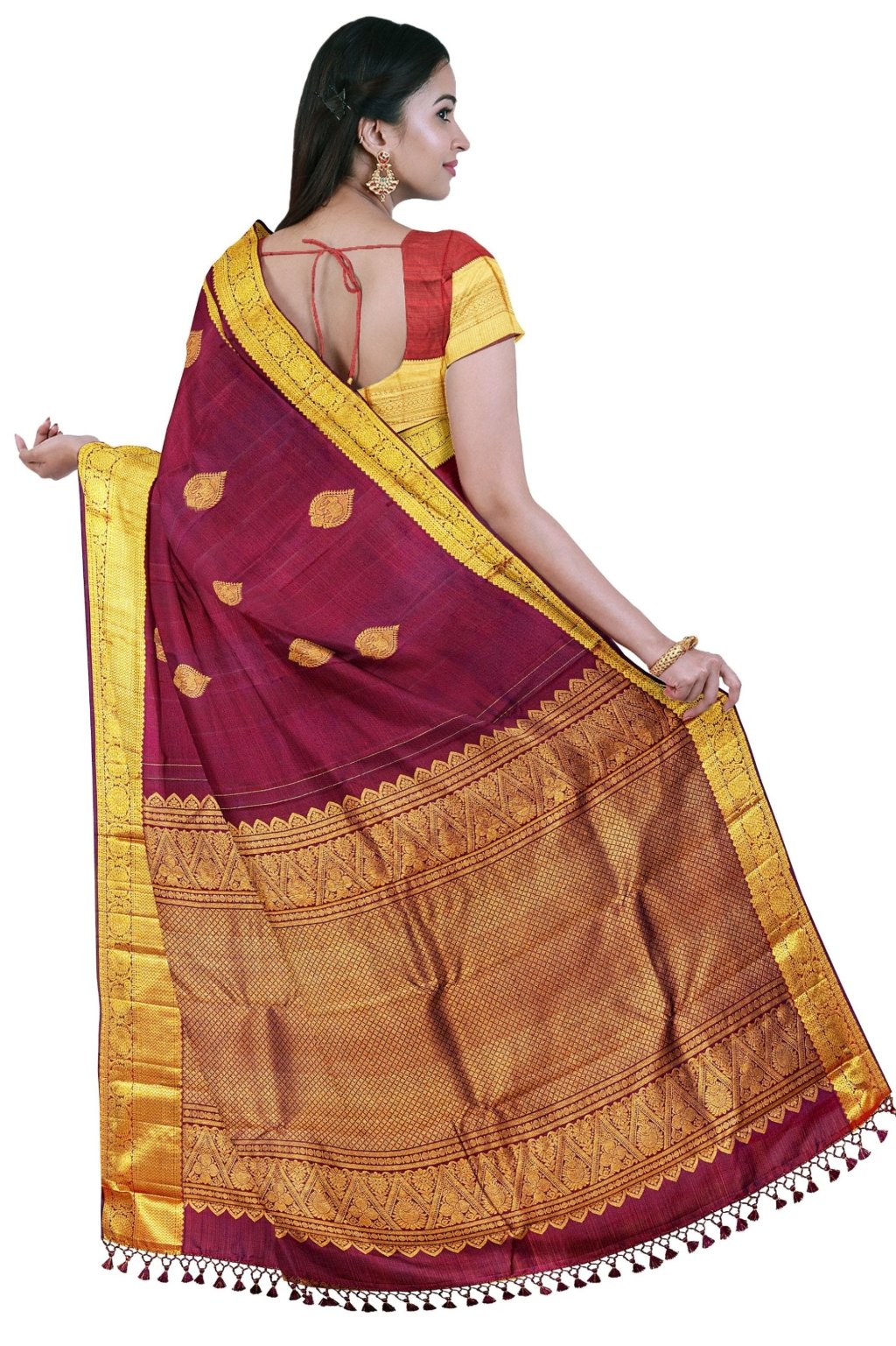 Deep Brown Kanjivaram Saree with Gold Border
