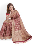 Windsor Wine color Banaras Katan Jaal Saree - MIRASILKS Windsor Wine color Banaras Katan Jaal Saree 