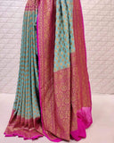 Teal Banarasi Georgette Saree with Pink Border - MIRASILKS Teal Banarasi Georgette Saree with Pink Border 