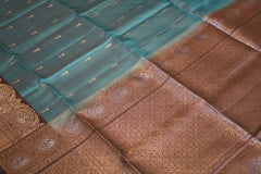 Topaz Blue Soft Silk Saree With Brown Pallu 1