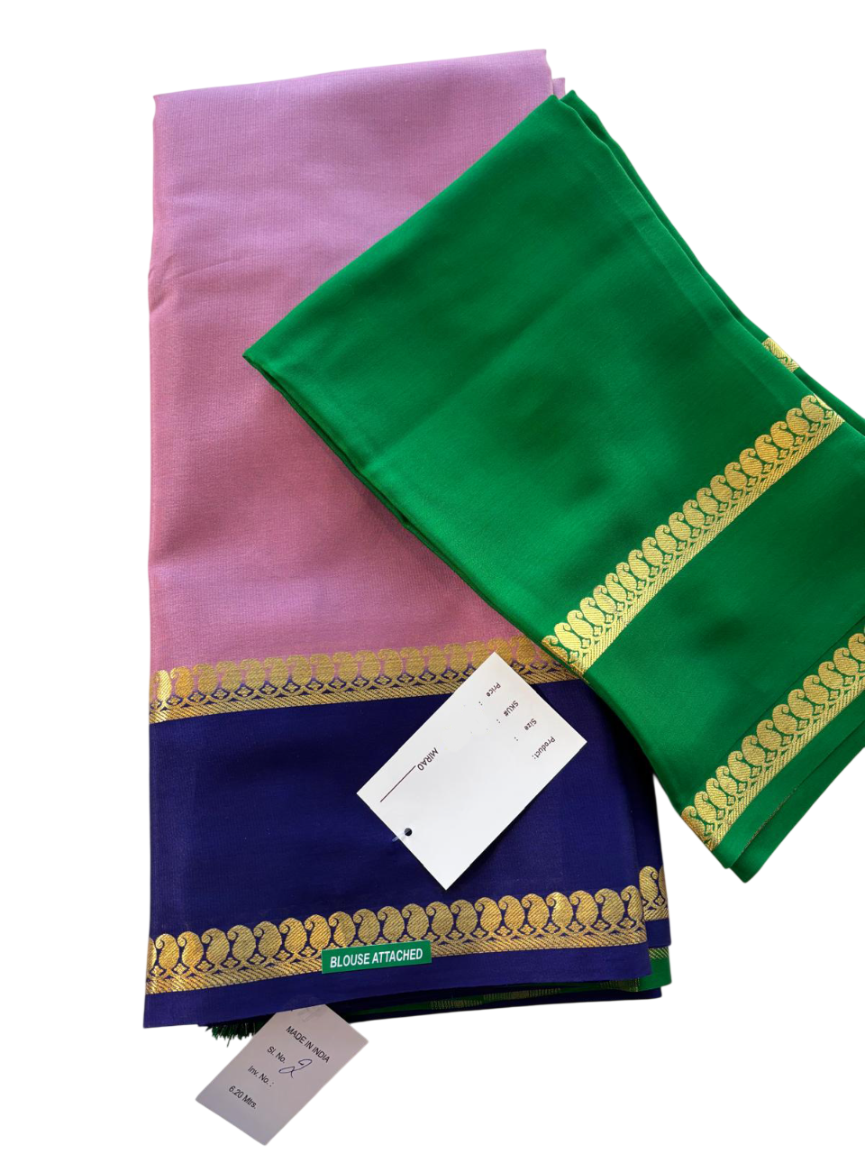 Tulip Pink Mysore Pure Silk Saree With Midnight Blue Border