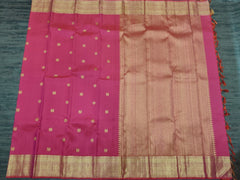Watermelon Pink Kanjivaram Saree with Gold Zari Border