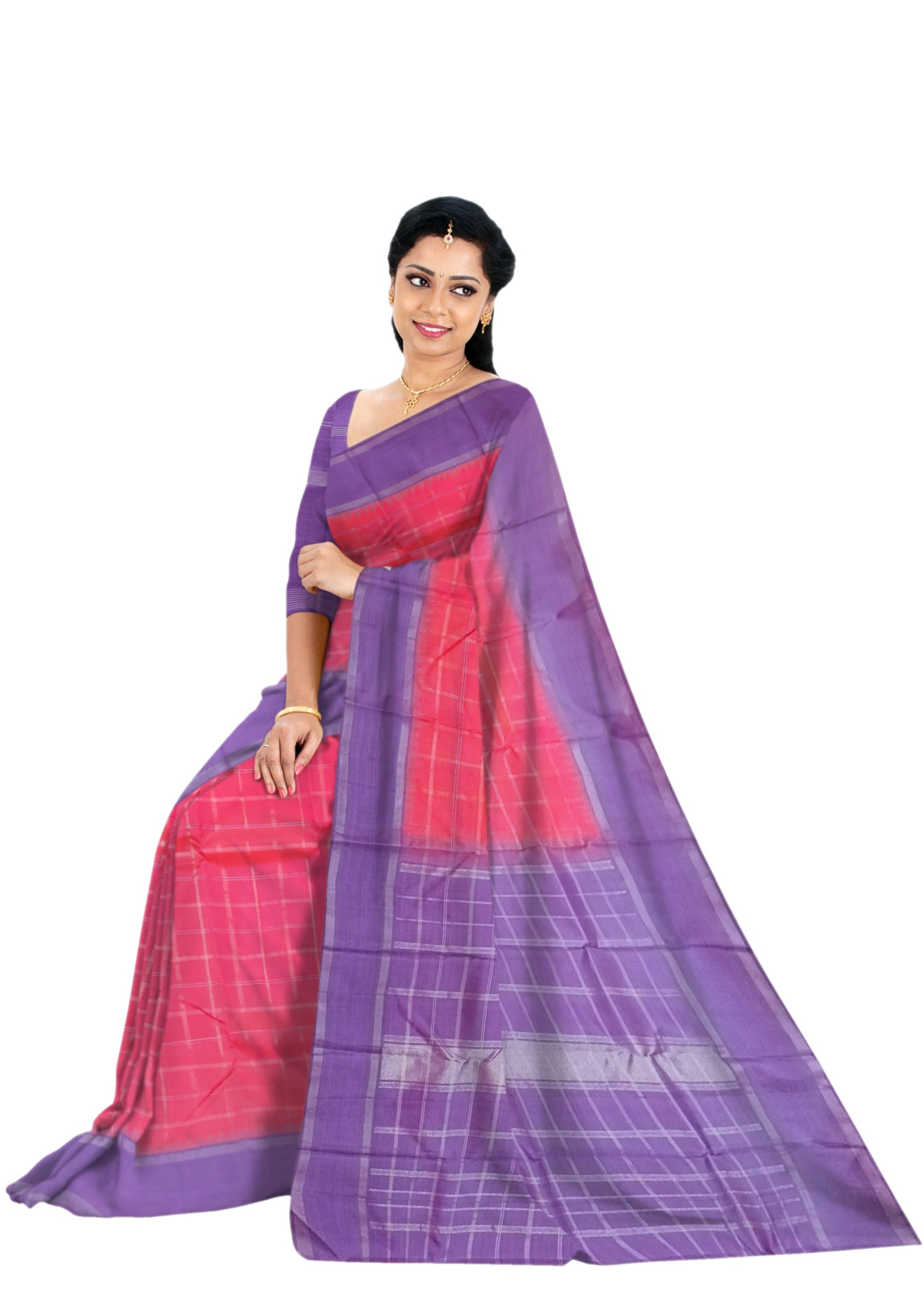 Watermelon Pink Korvai Kanjivaram Saree