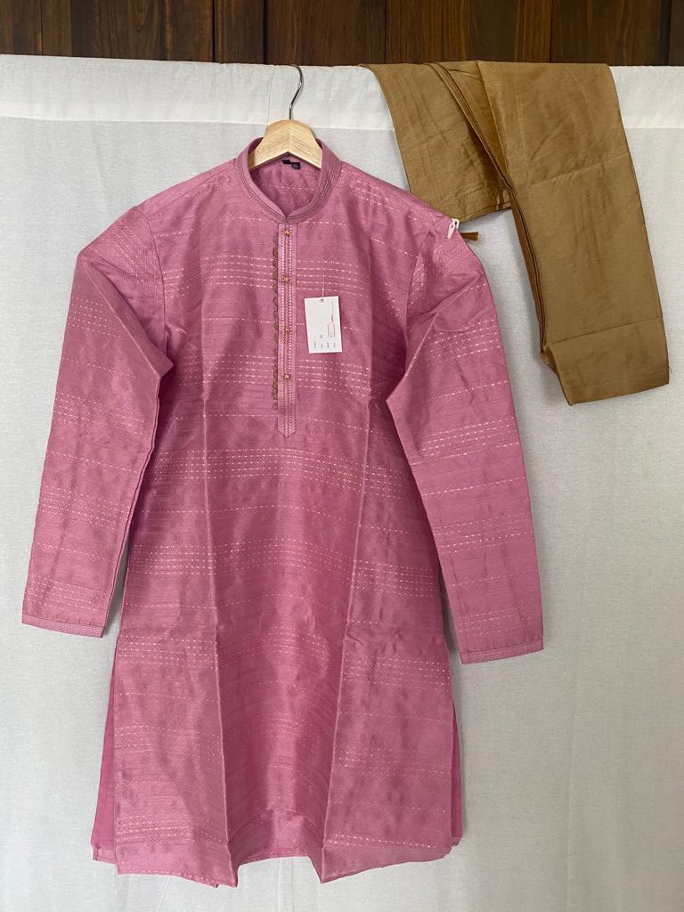 Mild pink with golden bottom design kurta