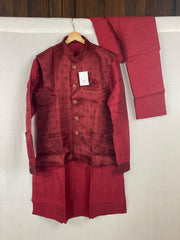 Red jacket 3 piece kurta set