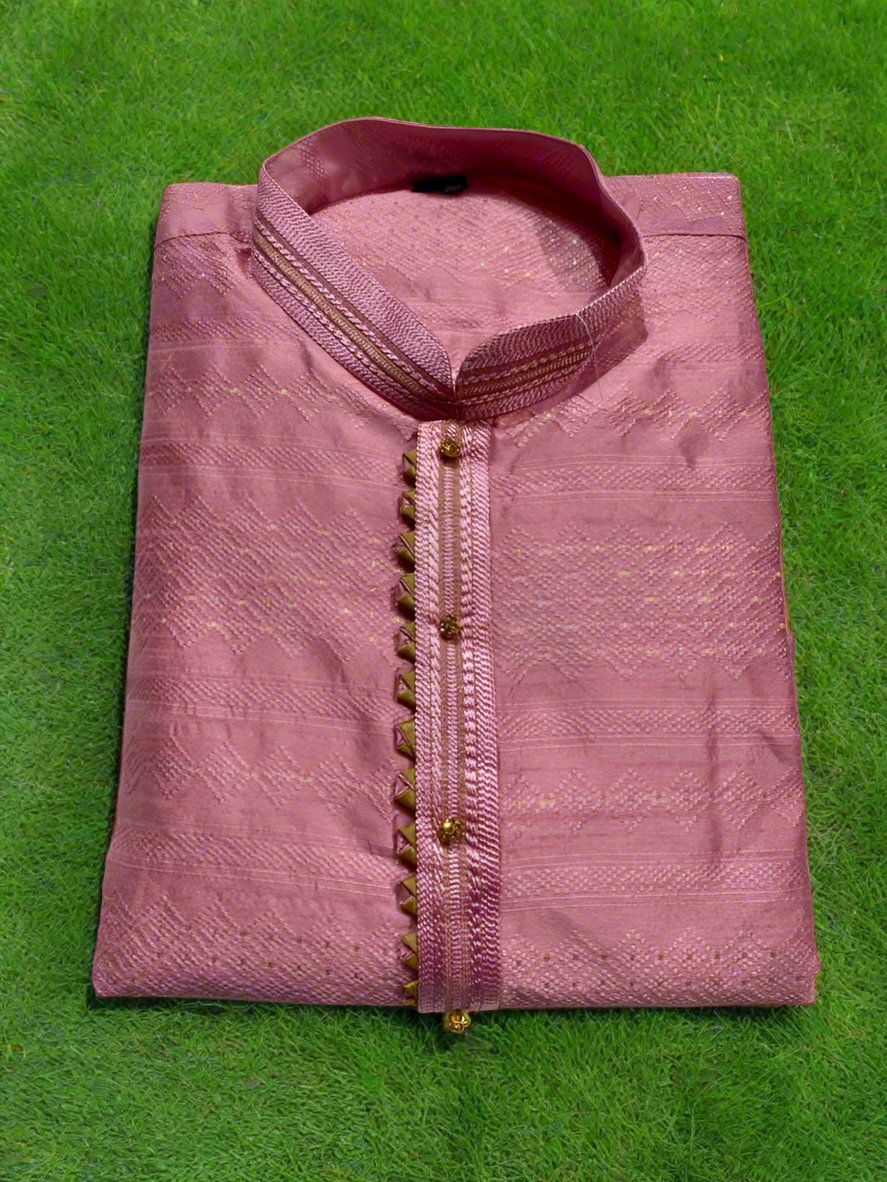 Mild pink with golden bottom design kurta