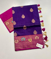 Royal Purple with Flirt Pink Border Benares Tussar Saree