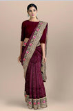 Rose Wood Red with Gold and Floral Border Benares Tussar Saree - MIRASILKS Rose Wood Red with Gold and Floral Border Benares Tussar Saree 