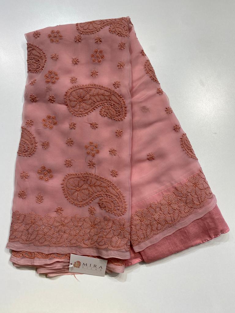 Pastel Mauve chiffon Chikankari saree