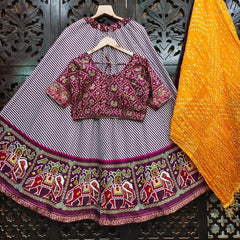 Magenta and yellow semi Silk lehenga